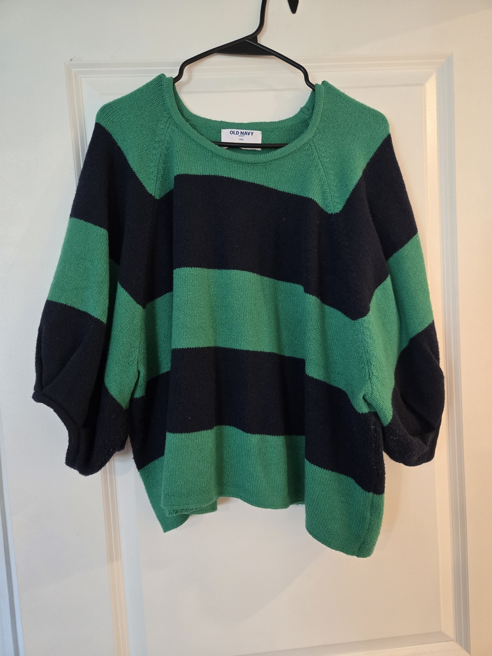 Old Navy Green and Navy Bold-Stripe Crewneck Sweater